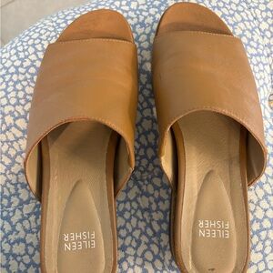 EILEEN FISHER Tan Leather Slip-On Mules